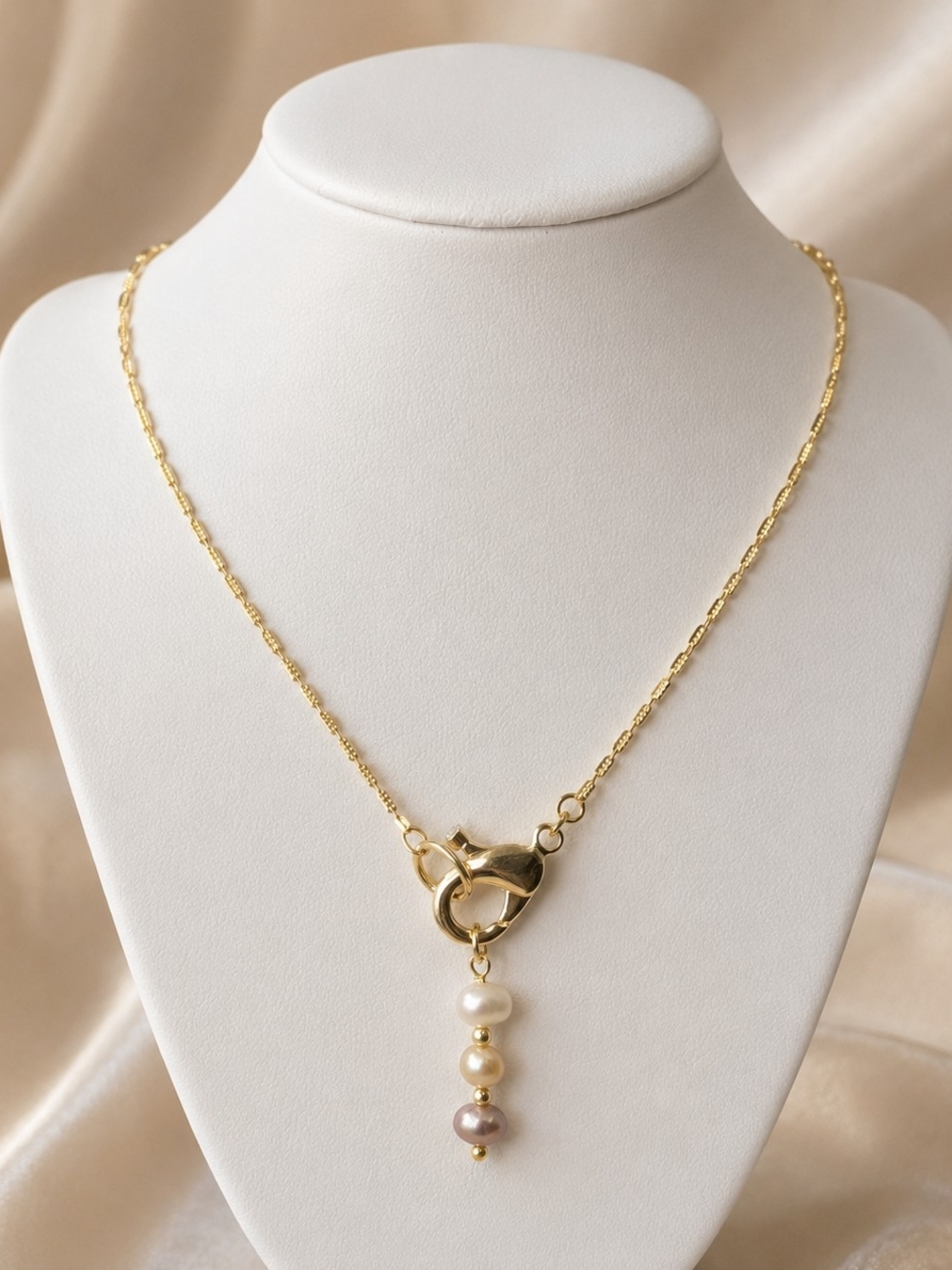 Freshwater Pearl Necklace 18KGP Textured Link Chain 18 Inch June Birthstone - Picture 2 of 9
